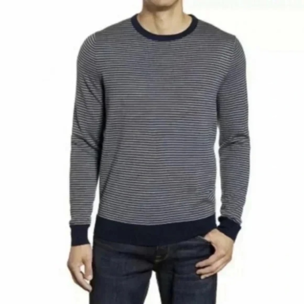 MEN'S NORDSTROM Merino Wool Blend Stripped Pullover Crewneck Sweater XL